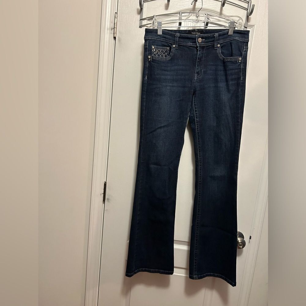 White House Black Market Blanc Bootcut Jeans‎ Womens 8R Rhinestone Bling Pockets